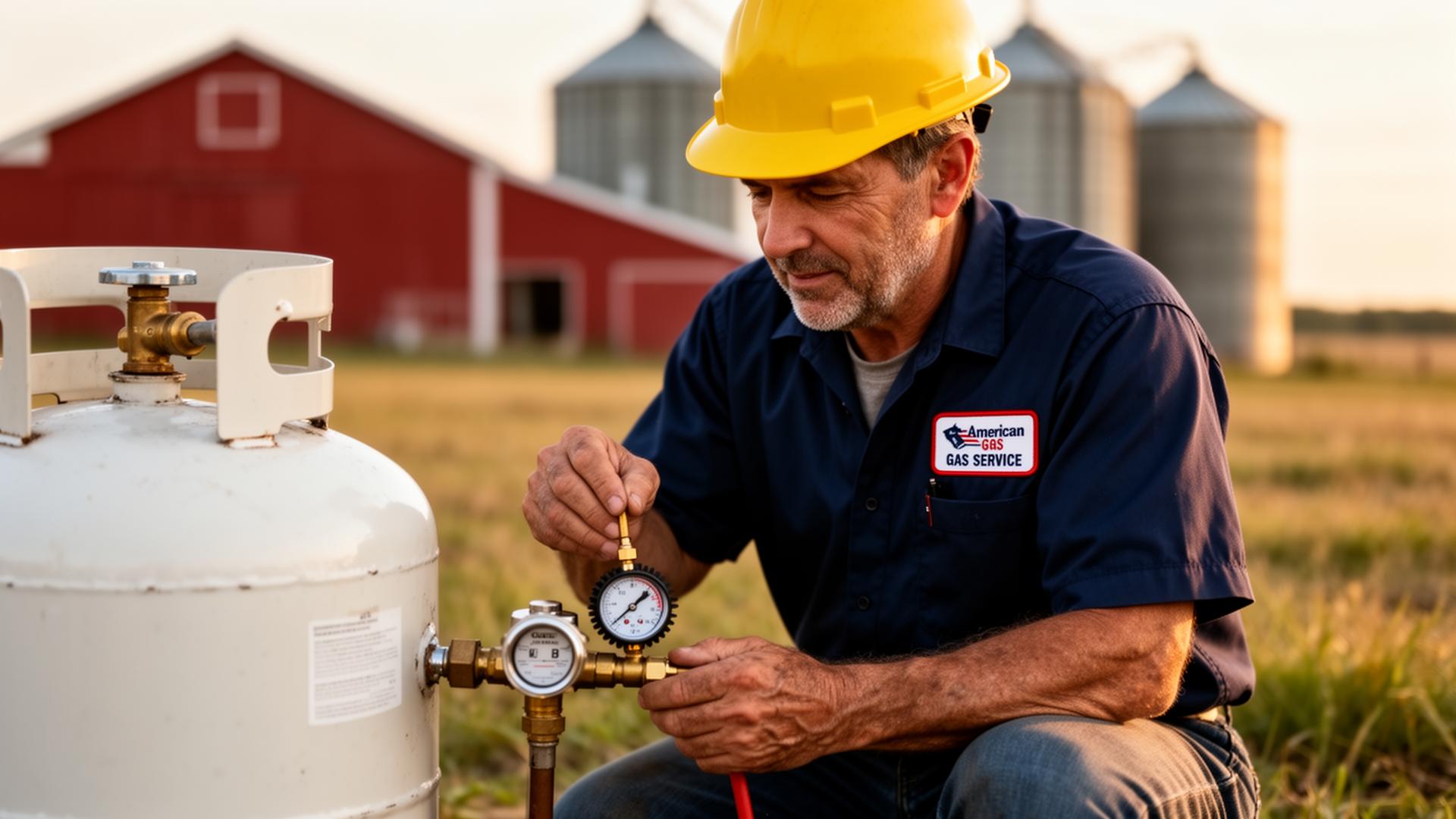 Technician inspecting propane tank